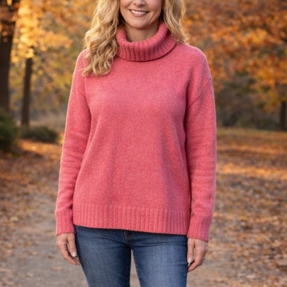 Velvet Heart Pink Turtleneck Sweater Womens FITS S Quiet Luxury Office Fuzzy